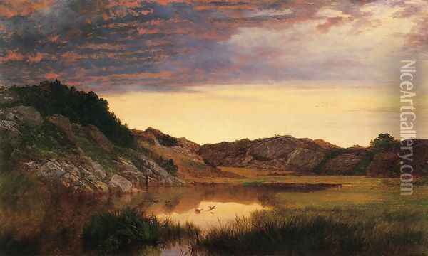 Sunrise among the Rocks of Paradise, Newport Oil Painting - John Frederick Kensett