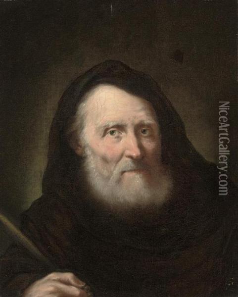 A Hermit Holding A Quill Oil Painting - Giuseppe Nogari
