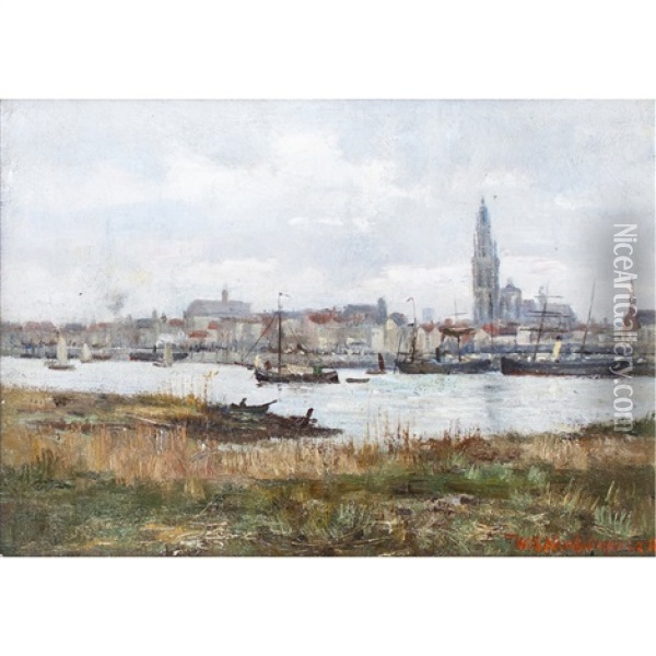 View Of Antwerp Cathedral From The Scheldt Oil Painting - William Stewart MacGeorge