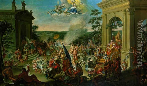 Die Apotheose Des Herzogs Von Marlborough (1650 - 1722) Oil Painting - Antonio Verrio