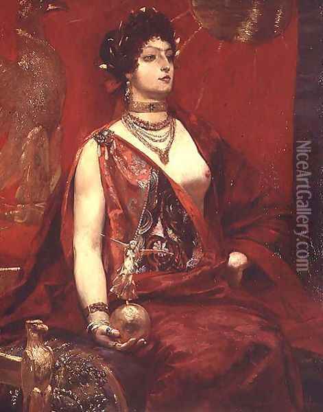 Portrait of a Woman in Red, 1885 Oil Painting - Georges Marie Rochegrosse