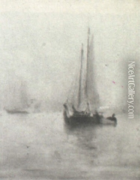 Misty Harbor Scene Oil Painting - Walter Lofthouse Dean