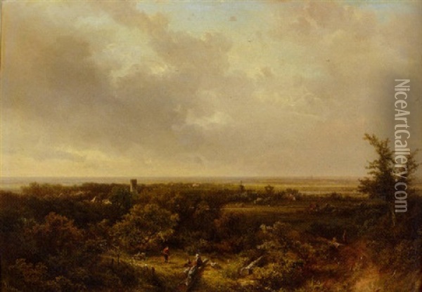 A Landscape, Haarlem In The Distance Oil Painting - Pieter Lodewijk Francisco Kluyver