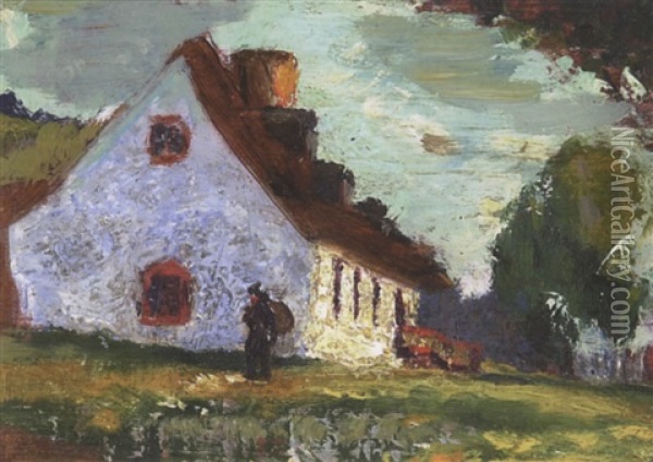 White Farm House - Summer Oil Painting - John Young Johnstone