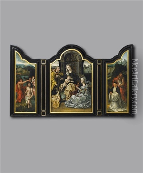 Altar Mit Der Heiligen Familie (triptych) Oil Painting - Pieter Coecke van Aelst the Elder