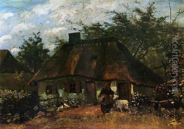 Cottage And Woman With Goat Oil Painting - Vincent Van Gogh