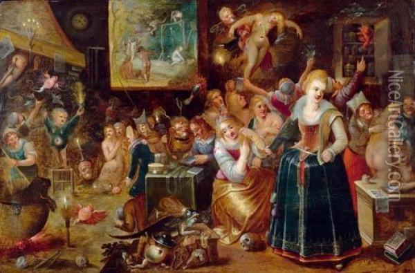 The Witch's Kitchen. Oil Painting - Hieronymus II Francken