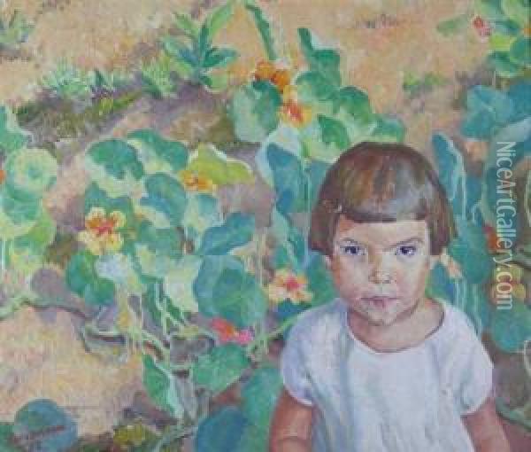 Portrait Of A Girl Amongst Flowers Oil Painting - David Payne