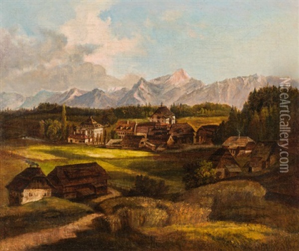 Blick Von Villach Auf Den Mittagskogel Oil Painting - Jakob Canciani