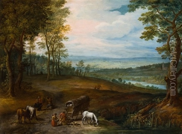 Paisaje Con Carruaje Y Campesinos Oil Painting - Ambrosius Brueghel
