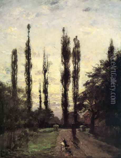 Evening, Poplars Oil Painting - Theodore Clement Steele