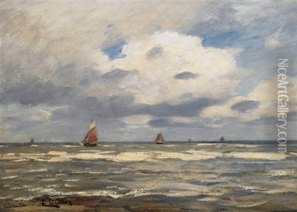 Segelboote Vor Der Kuste Bei Aufziehendem Regen Oil Painting - Eugen Gustav Duecker