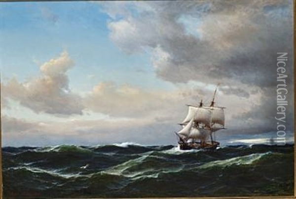 Seascape With Dark Clouds And High Sea Oil Painting - Daniel Hermann Anton Melbye