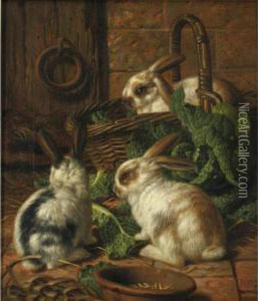 Tame Rabbits Oil Painting - Walter Hunt