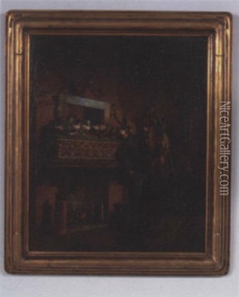 Interior Scene By A Fireplace (self Portrait?) Oil Painting - Wilder M. Darling