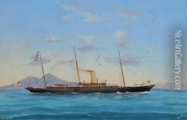 Ritrattodello Steam Yacht Giralda Al Largo Di Napoli Oil Painting - Antonio de Simone