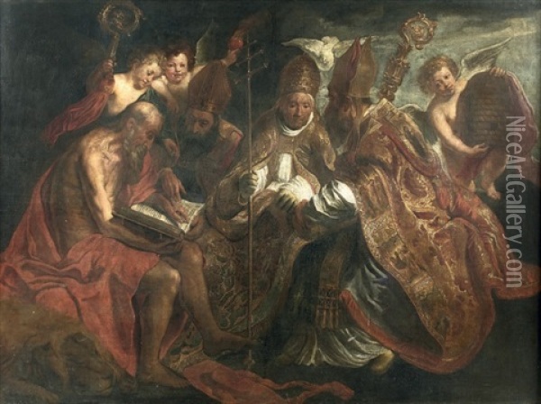 Les Quatre Peres Latins De L'eglise Oil Painting - Jacob Jordaens
