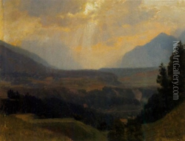 Blick Von Igls Ins Oberinntal, Tirol Oil Painting - Anton Hlavacek