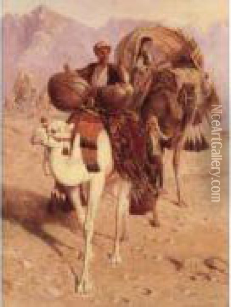 < Caravane Dans Le Desert >. Oil Painting - Joseph-Austin Benwell