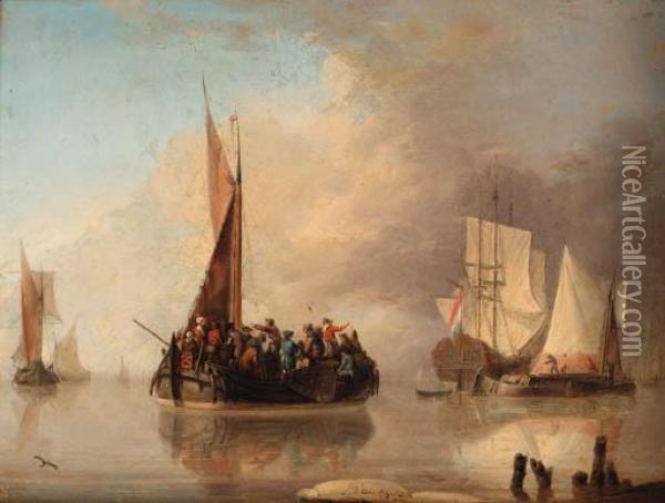 A Crowded Ferry Oil Painting - Jan van Os