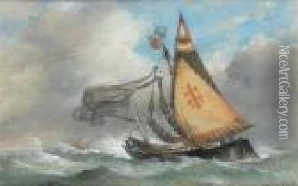 A Venetian Bragozzi In Heavy Seas Oil Painting - Edward William Cooke