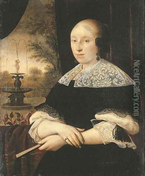 Portrait of a lady, half-length, in a black dress Oil Painting - Dutch School