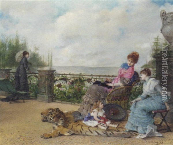 An Afternoon Siesta In The Park Oil Painting - Vicente Palmaroli y Gonzales