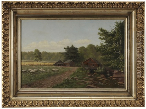 Sheep In A Farmyard Oil Painting - George T. Hetzel
