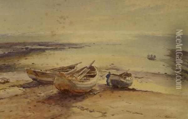 Fishing Boats On The Shoreline Oil Painting - Charles William Adderton