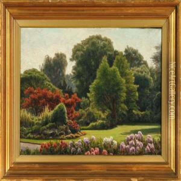 A Garden In Bloom Oil Painting - Henrik Gamst Jespersen