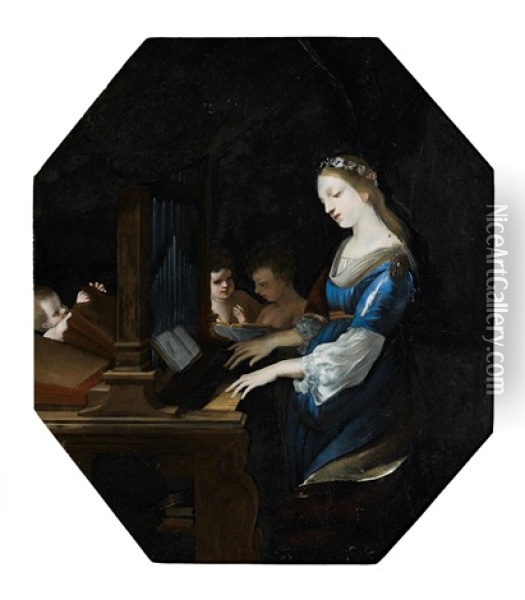 Sainte Cecile Jouant De L'orgue Oil Painting - Jacques Stella