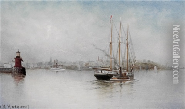 The Portland Peninsula From The Harbor Oil Painting - George M. Hathaway