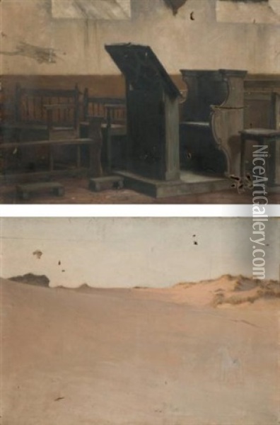 Pupitre Dans Un Interieur D'eglise Et Vue Du Desert (pair) Oil Painting - Francis Tattegrain