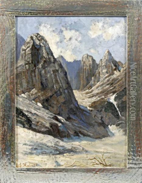 Sonnige Alpenlandschaft Mit Steil Aufragenden Oil Painting - Franz Seraph Haindl