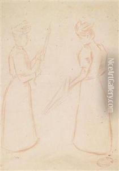 A Studyof Two Women With Parasol Oil Painting - Federigo Zandomeneghi
