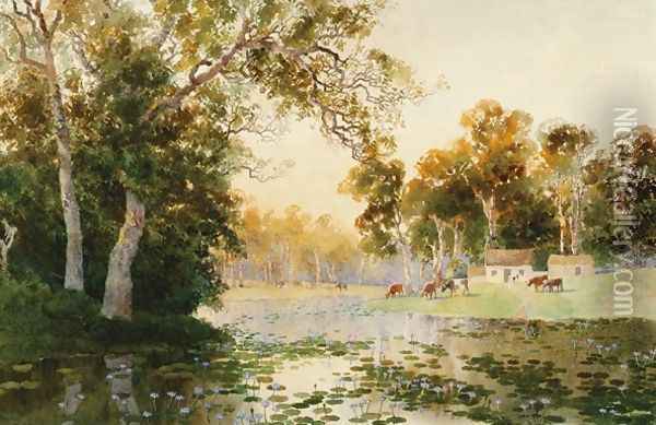 Homestead by a Lake Oil Painting - William Charles Piguenit