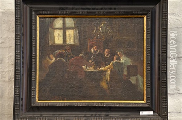 Le Bourgeois A Table Oil Painting - Leon de Meutter Brunin