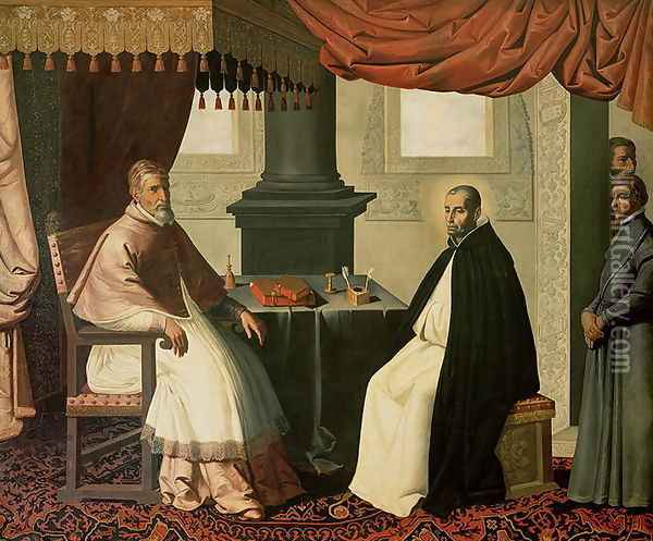 St. Bruno (1030-1101) and Pope Urban II (c.1035-99) 1630-35 Oil Painting - Francisco De Zurbaran