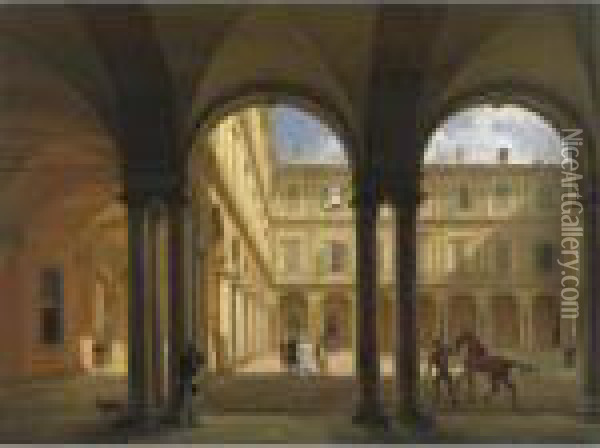 Veduta Del Cortile Dell'i. R. Palazzo Del Governo Oil Painting - Giovanni Migliara