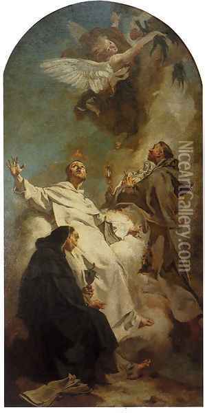 Saints Louis Bertrand, Vincent Ferrer, And Hyacinth Oil Painting - Giovanni Battista Piazzetta