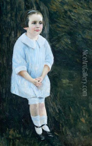 American, - Portrait Of Alittle Girl Oil Painting - Edmund Charles Tarbell