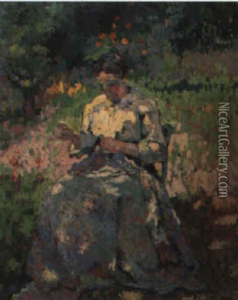 Femme Dans Un Jardin Oil Painting - Paul Elie Gernez