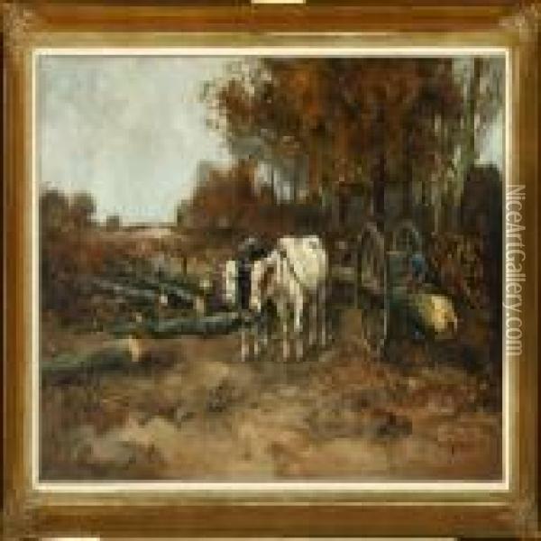 Woodscape With Cart And Forest Workers Oil Painting - Willem George Fred. Jansen