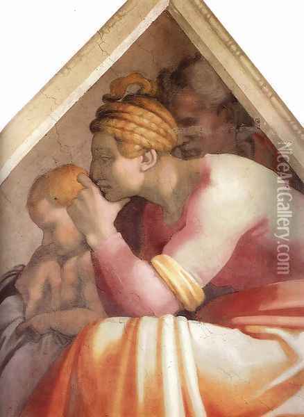 Ancestors of Christ- figures (5) (detail) 1511 Oil Painting - Michelangelo Buonarroti