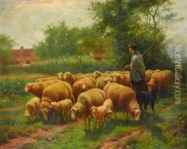 Sheep Herder With Flock Oil Painting - Franz De Beul