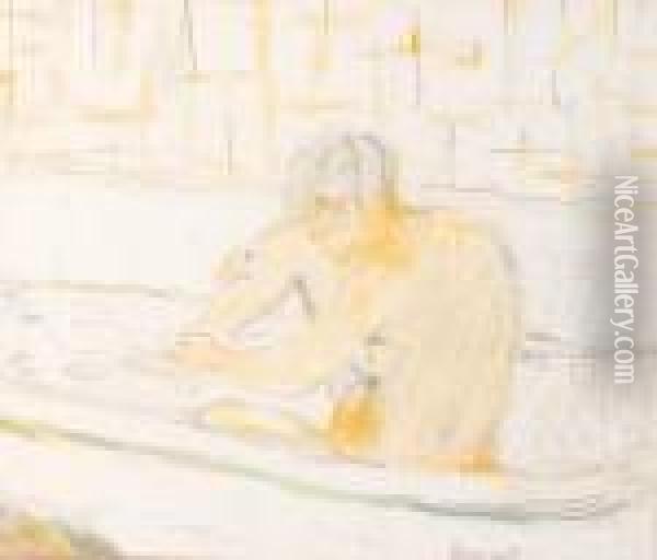 Femme Assise Dans Sa Baignoire, Roger-marx 78, Bouvet 115 Oil Painting - Pierre Bonnard