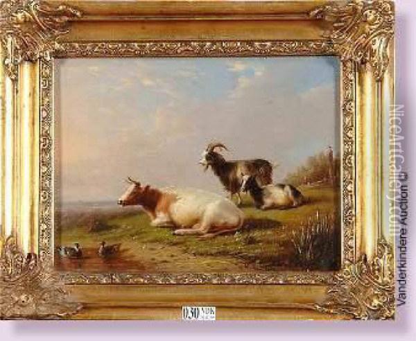 Vache Et Chevres Au Pre Oil Painting - Franz van Severdonck