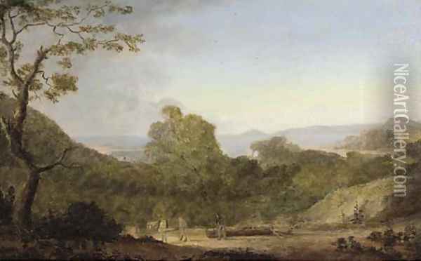 Briton Ferry in Glamorganshire, looking towards The Mumbles Oil Painting - Anthony Devis