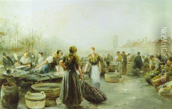 Fischmarkt Vor Der Liechtentalerkirche (?) Oil Painting - Emil Barbarini
