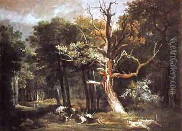 Wolf Hunt in the Forest of Saint-Germain, 1748 Oil Painting - Jean-Baptiste Oudry